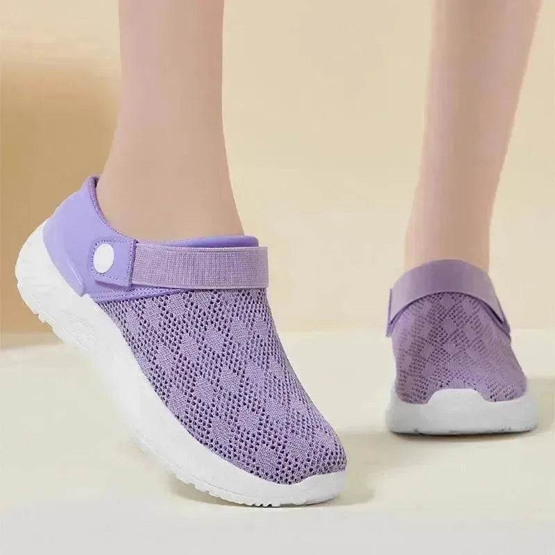 Women's Mesh Sandals Summer Breathable Lazy Slippers One-step Round Toe Half-slip Beach Slippers . - Velora