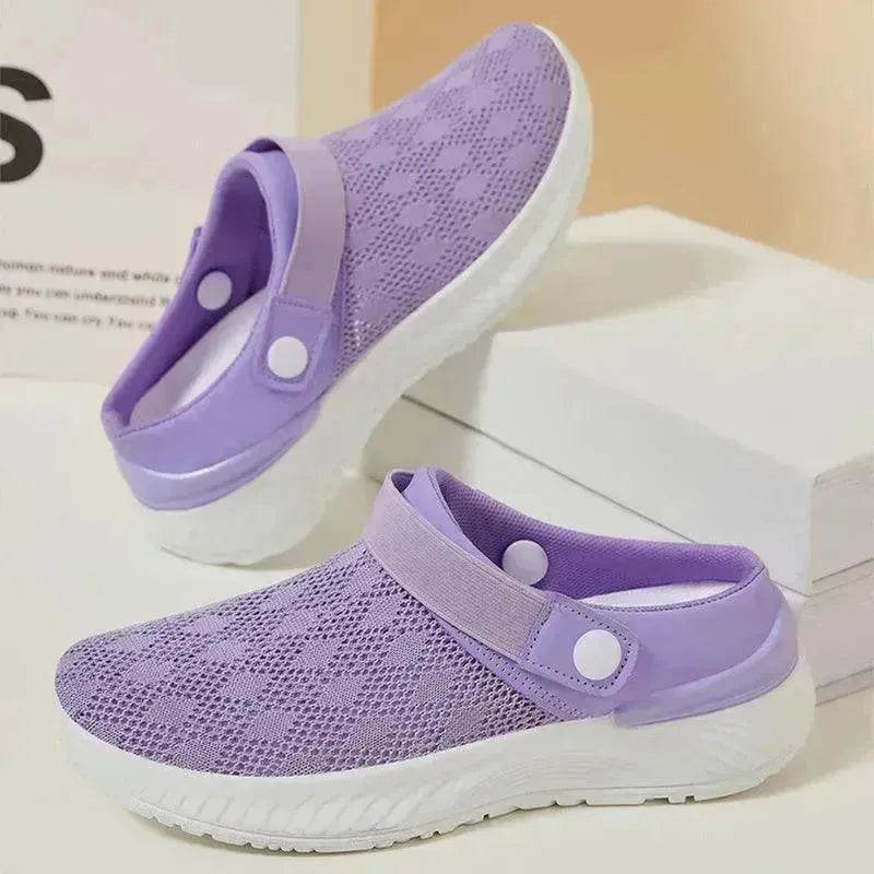 Women's Mesh Sandals Summer Breathable Lazy Slippers One-step Round Toe Half-slip Beach Slippers . - Velora