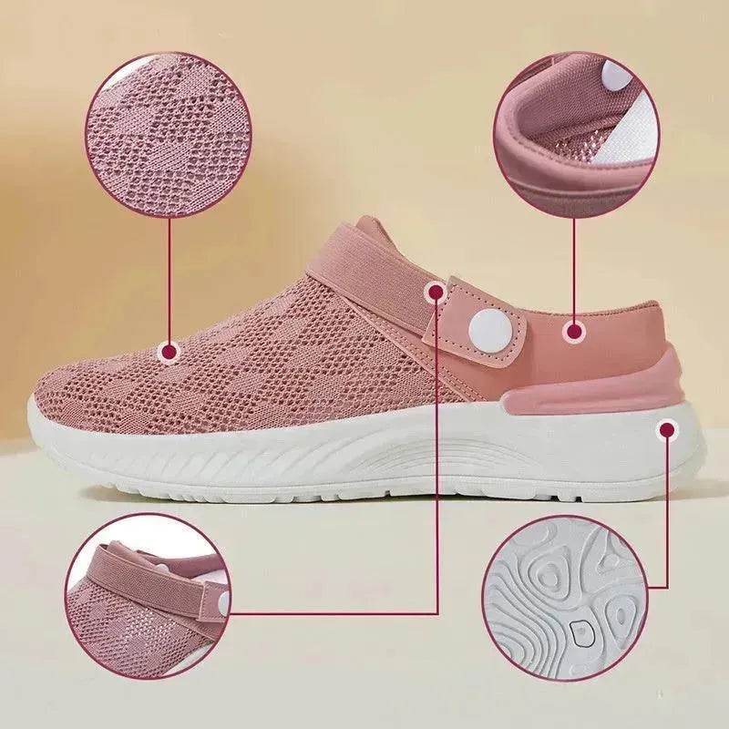 Women's Mesh Sandals Summer Breathable Lazy Slippers One-step Round Toe Half-slip Beach Slippers . - Velora
