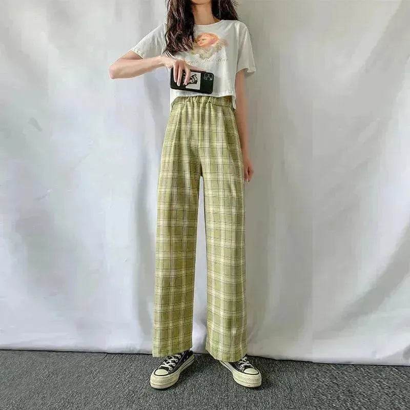 Women's Plaid Wide Leg Casual Pants - Velora