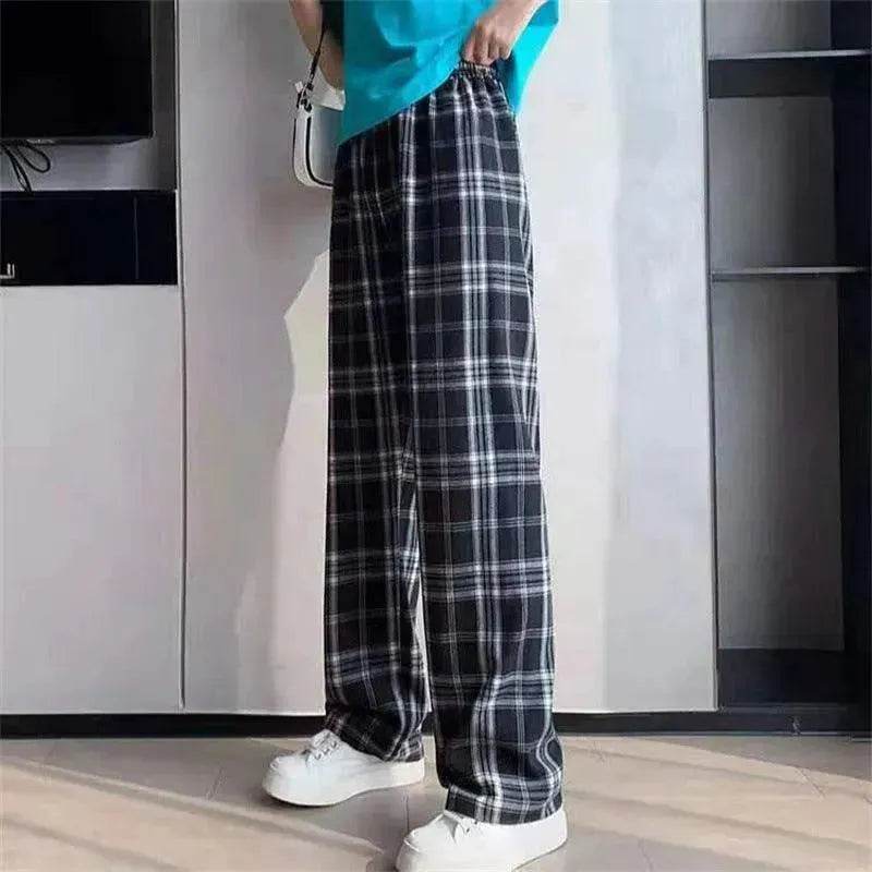 Women's Plaid Wide Leg Casual Pants - Velora