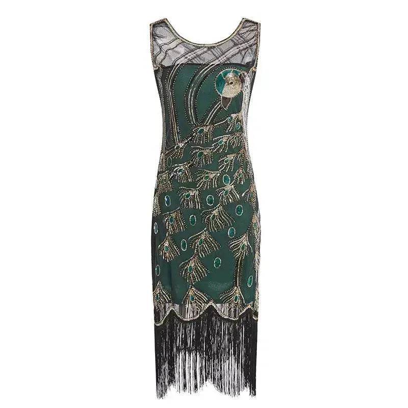 Women's Sequined Mesh Sleeveless Peacock Dress - Velora
