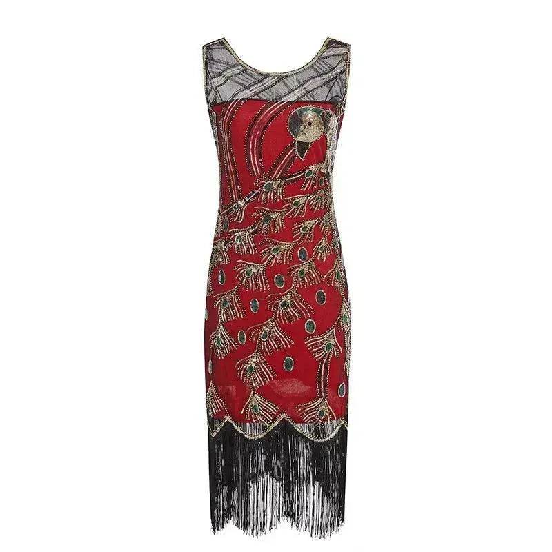 Women's Sequined Mesh Sleeveless Peacock Dress - Velora