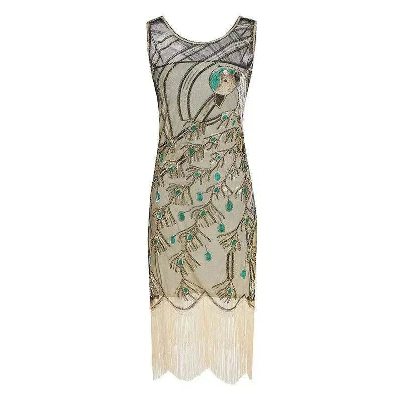Women's Sequined Mesh Sleeveless Peacock Dress - Velora