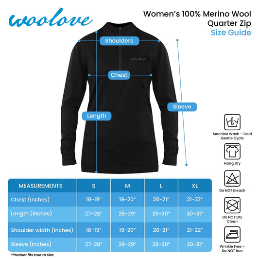 Women's 100% Merino Wool 1/4 Zip Pullover 190 GSM - Velora