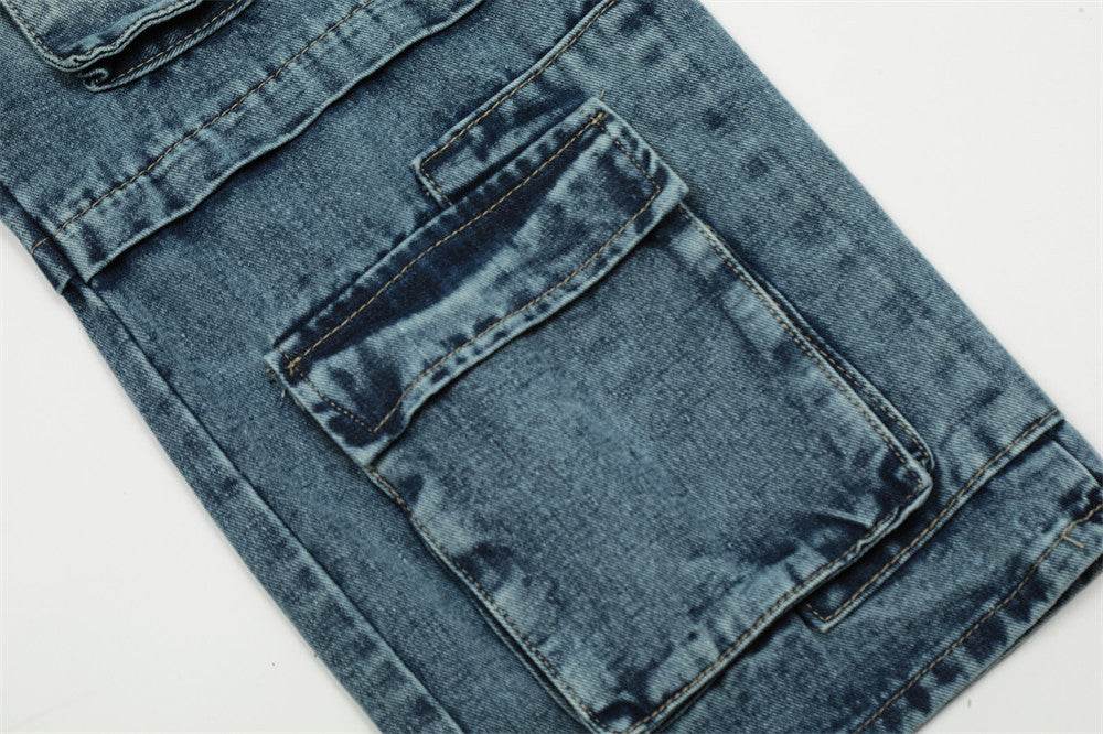 Functional Multi-pocket Tactical Tooling Denim Trousers Men Jeans