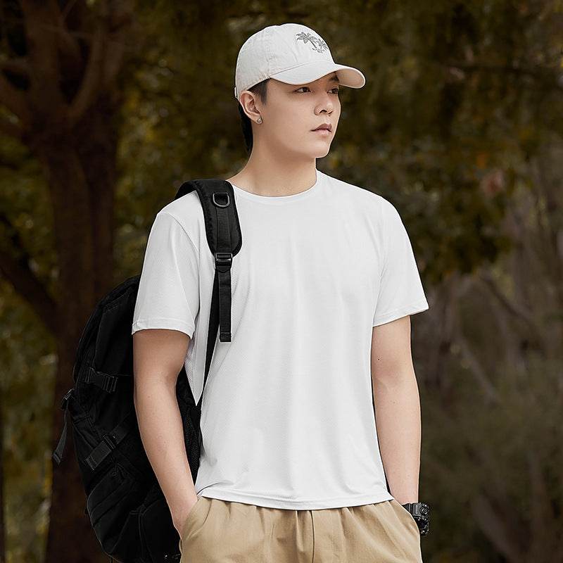 Men's Ice Silk Casual Sports Round Neck Oversized T-shirt - Velora