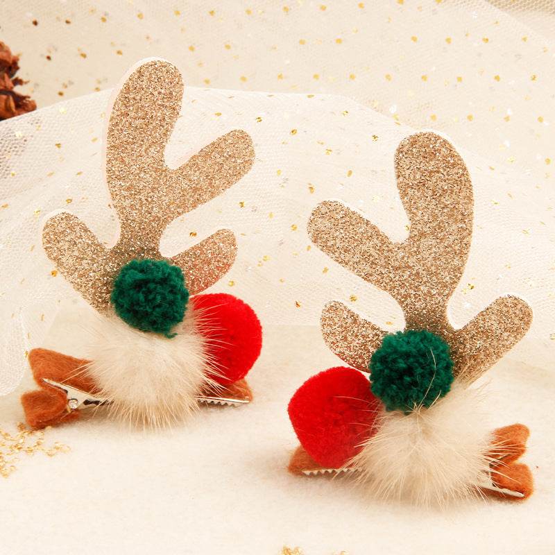 Christmas Barrettes Cute Elk Horn A Pair Of Hairclips - Velora