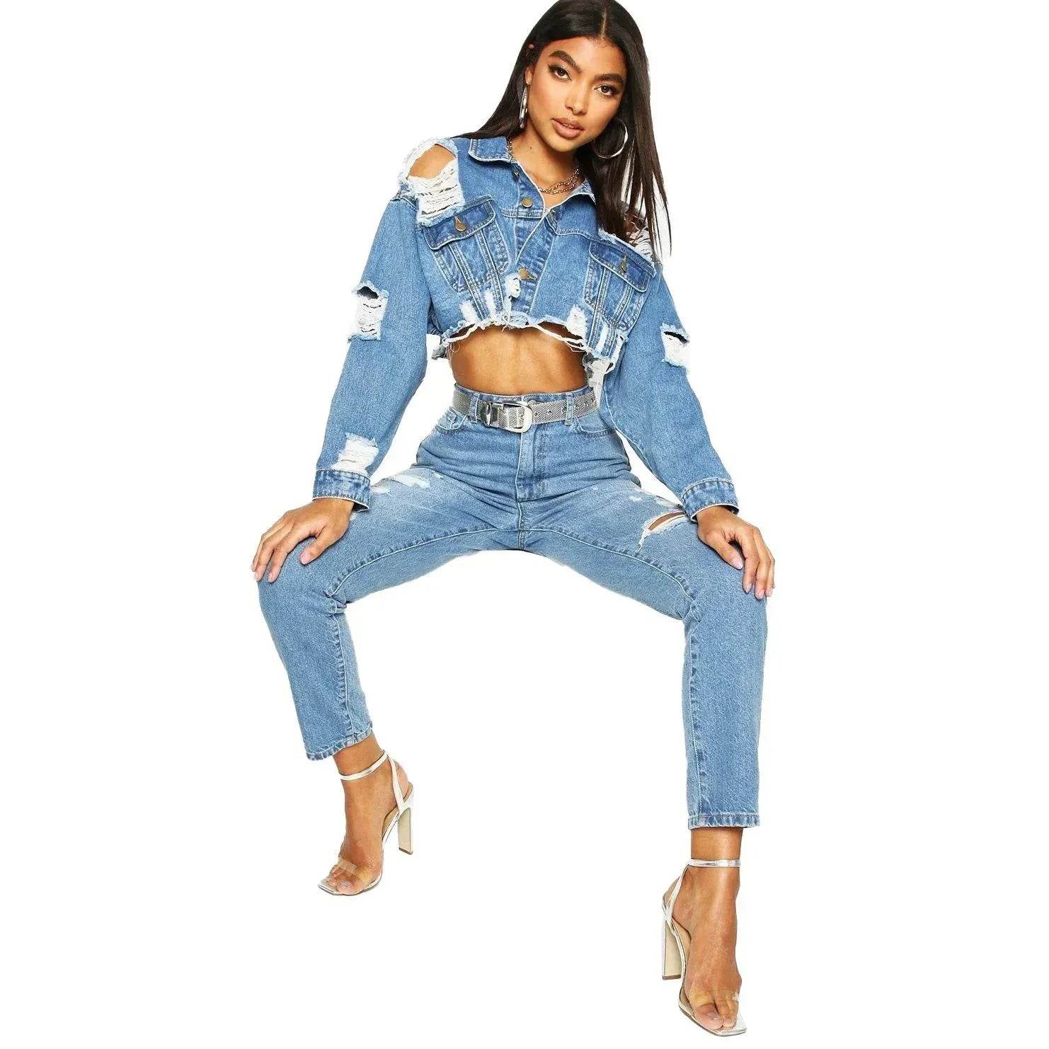Y2K Fashion Women Street Denim Jeans Cropped Jacket - Velora