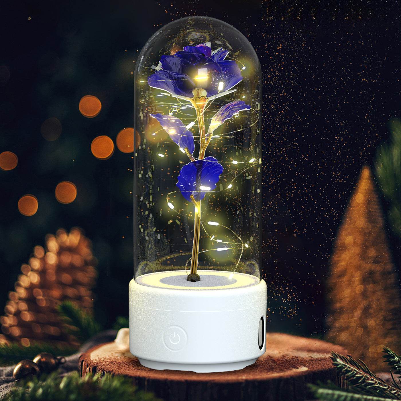 Creative 2 In 1 Rose Flowers LED Light And Bluetooth-compatible Speaker Valentine's Day Gift Rose Luminous Night Light Ornament In Glass Cover - Velora