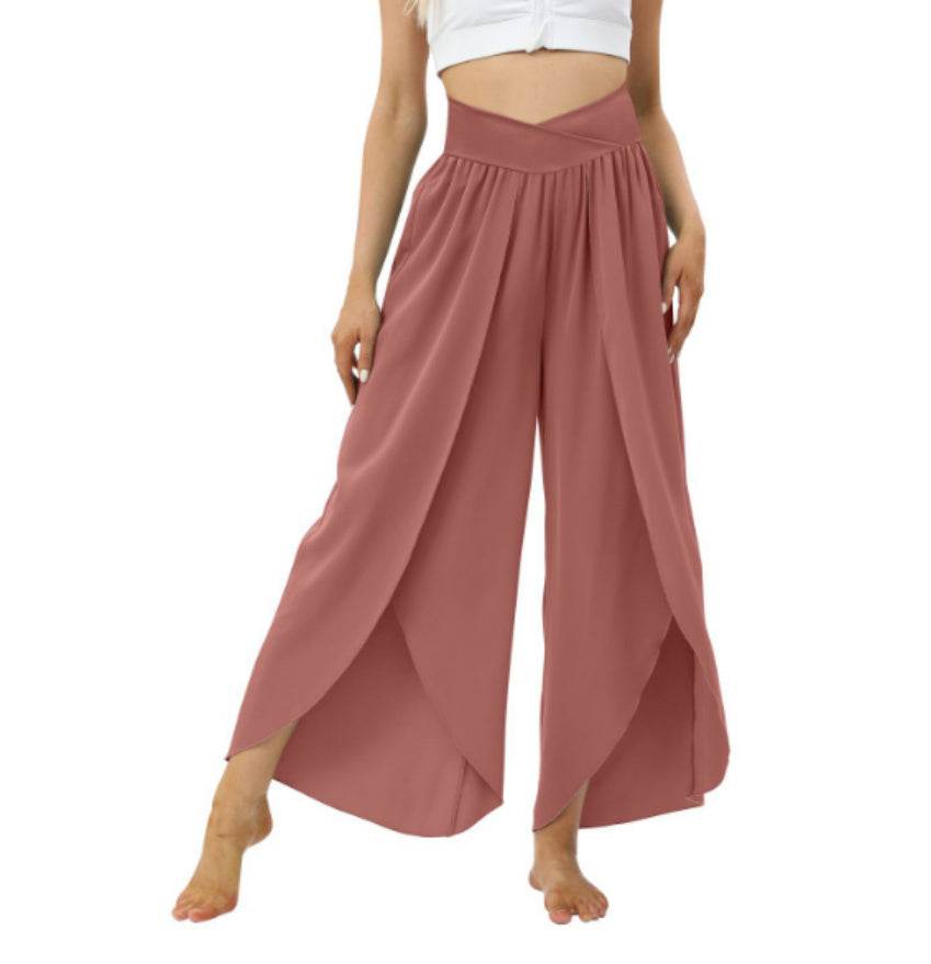 Loose Split Yoga Pants Summer Elastic High Waist Wide Leg Trousers Women's Fashion Versatile Clothing - Velora