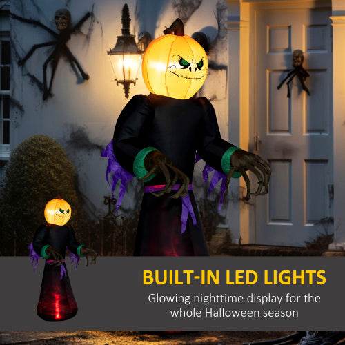 HOMCOM 7 Halloween Inflatable Outdoor Decoration Reaper Ghost Pumpkin, Blow Up LED Yard Decor For Garden, Lawn, Party, Holiday, Waterproo - Velora