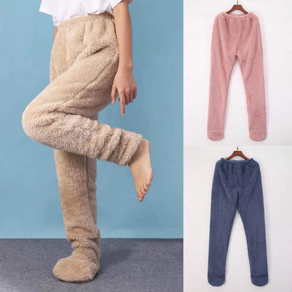 Women Coral Fleece Socks Leggings Winter Warm Sleepwear Ankles Knees Guard Women Home Pants Thick Pajamas Pant - Velora
