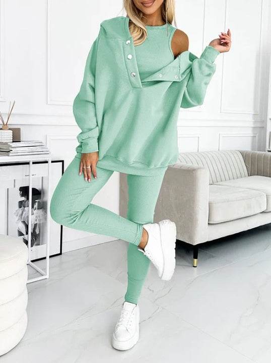 3pcs Women Hoodie Athleisure Outfit set sweatsuit set - Velora