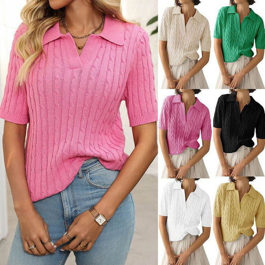 Sweater V-neck Knitted Pullover - Velora