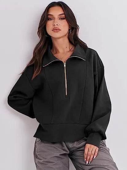 Women's Half Zipper Pullover Long Sleeve Sweatshirt - Velora