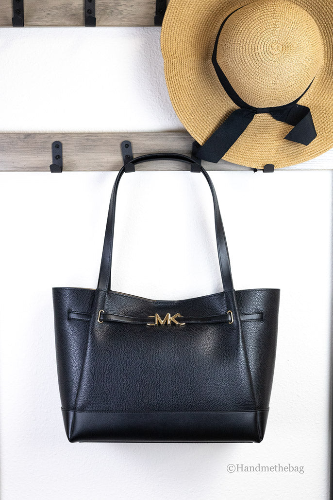 Michael Kors Reed Belted Large Tote in Black Pebbled Leather