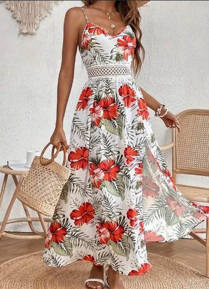 Elegant Spring chic Vacation Resort floral summer maxi dress - Velora