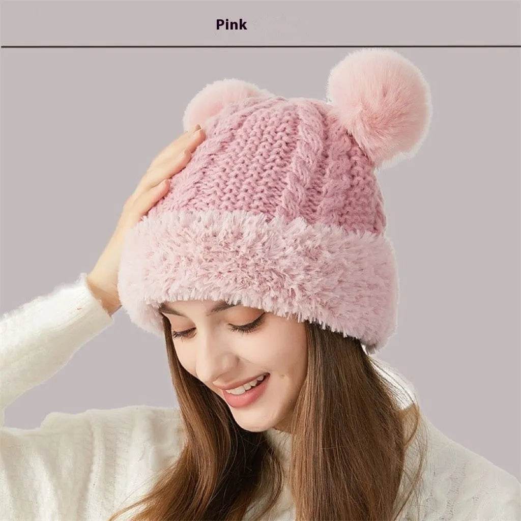 Women Winter Cute Fur Ball Knitted Beanie Hat Outdoor - Velora