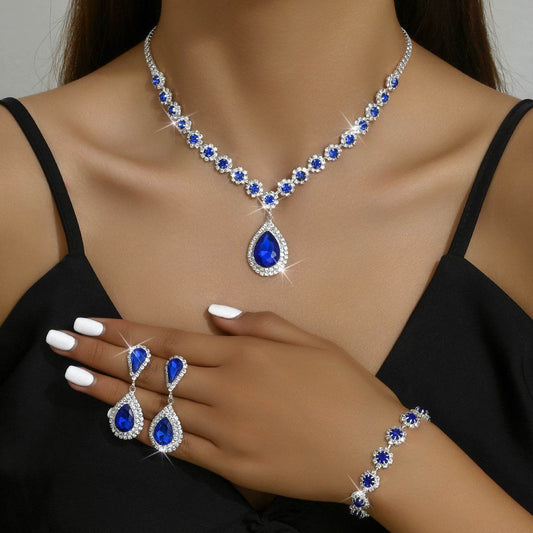 Fashion Jewelry Bridal Jewelry Suit Necklace Ear Stud Bracelet Three-piece Set - Velora