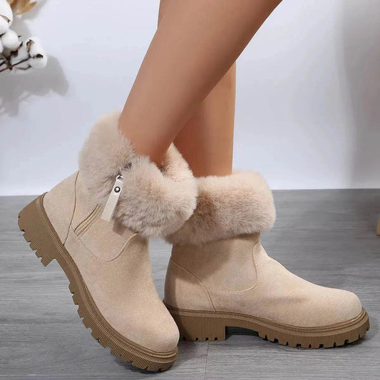 Warm Plush Boots Winter Fashion Side-Zipper Snow Boot For Women Outdoor Thickened Low-heeled Shoes - Velora