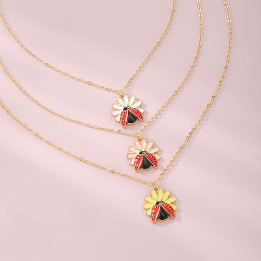 Children's Jewelry Pastoral Style Flower Ladybug Necklace Cute Cartoon Seven-spot Ladybug Pendant - Velora