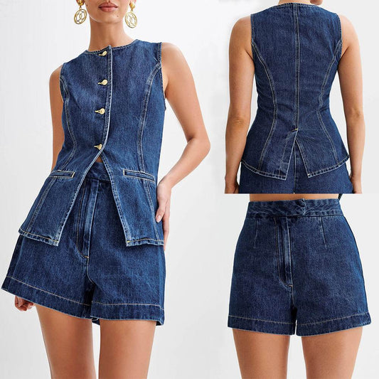 Denim Fashion Casual Sleeveless Women's Suit - Velora