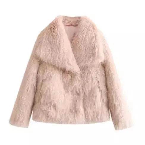 Winter Plush Open front Coat Thick lapel Outwear Faux Fur Coat women - Velora