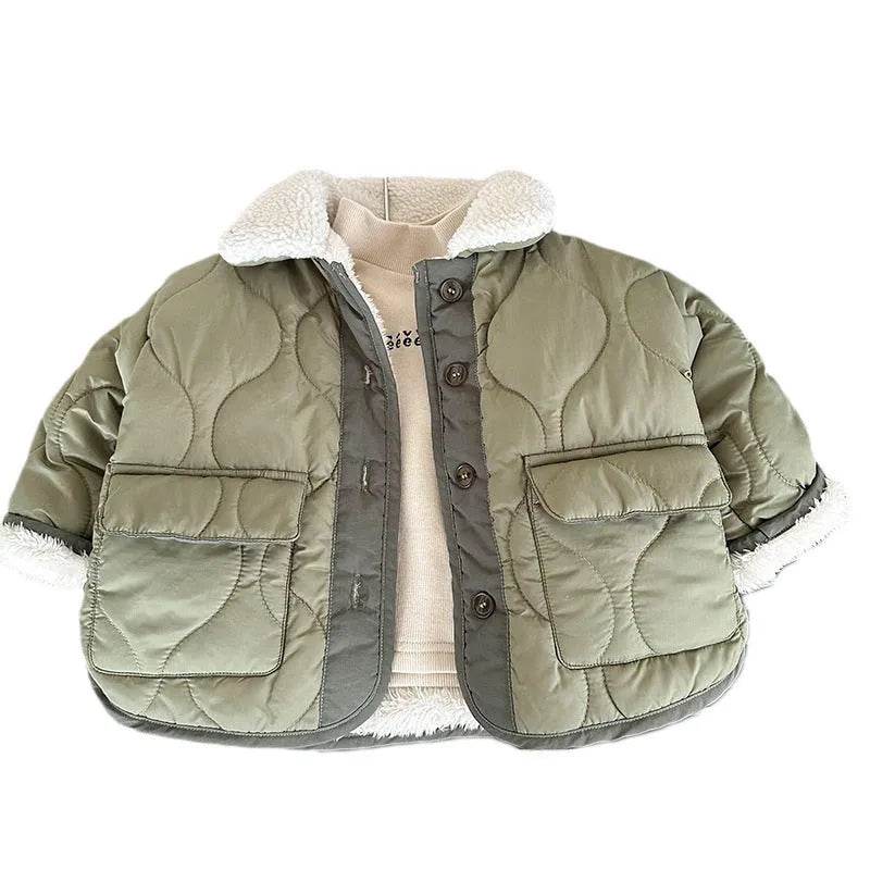 Korean Style Lamb Fur Collar Fleece-lined Thickened Cotton-padded Coat Fashion - Velora