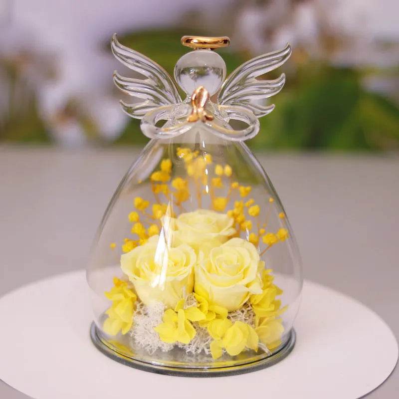 Eternal Flower Gift Box Angel Glass Cover Dried Rose Gift Box For Christmas New Year Valentine's Day Home Decor - Velora