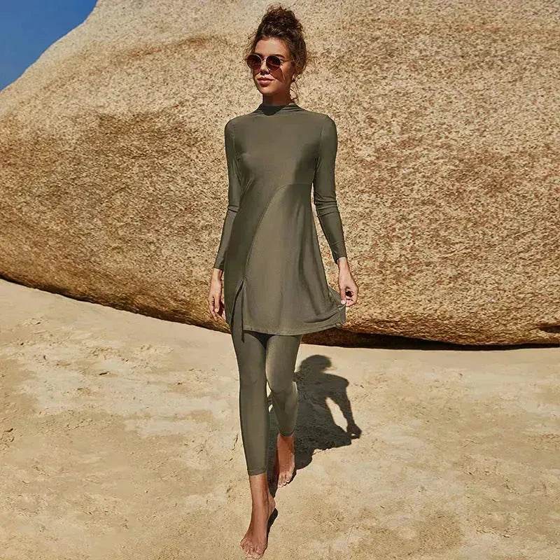Pure Color Long-sleeved Trousers Fully Surrounded Conservative Beach Surfing Sunscreen ArabSwimsuit - Velora