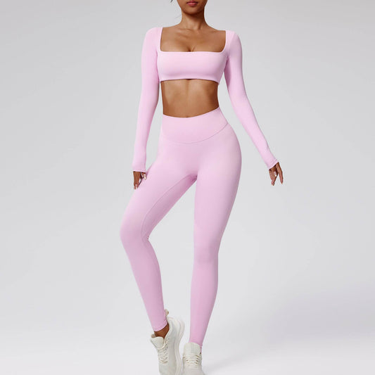 Quick-drying Nude Feel Running Sports Workout Yoga Clothes 2pcs set Long sleeve Crop top and High Waist Pant EX-STOCK Canada