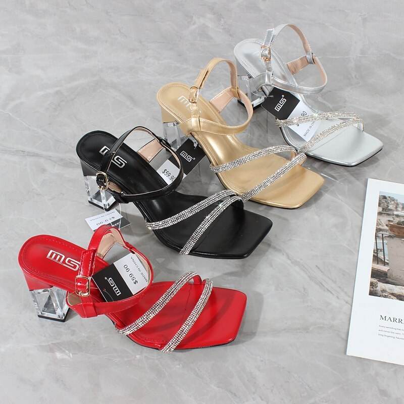 Fashion Square Toe Buckle Solid Color Large Size Womens High Heels - Velora