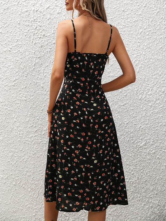 New Polka Dot Print Suspender Dress Summer Sexy Slit Long Dresses For Womens Clothing - Velora