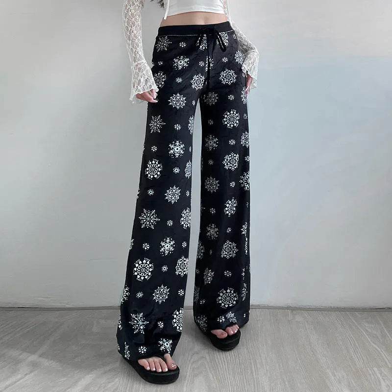 Snowflake Casual Straight Leg  trouser Pants For Women