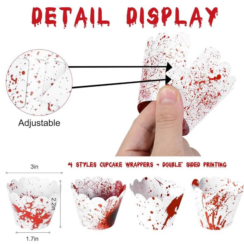48Pcs Halloween Cupcake Toppers Wrappers Rip Kit Bloody Zombie Hand Cupcake Pick Decorations For Halloween Horror Movie Bloody Theme Birthday Party Cake Decorations Supplies - Velora