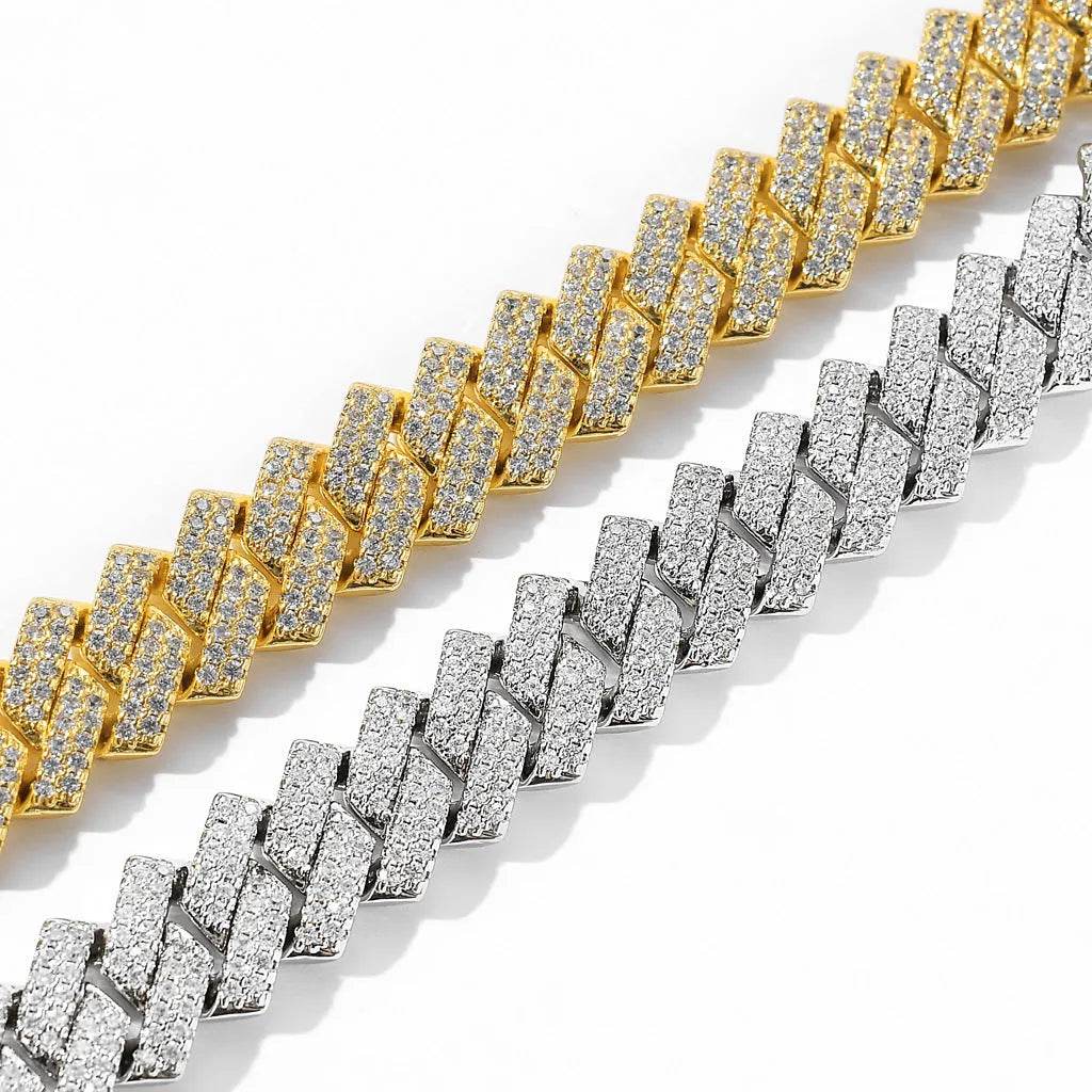 Cubic Copper Inlaid Zircon stone 14mm Diamond Cuban Link Chain necklace - Velora