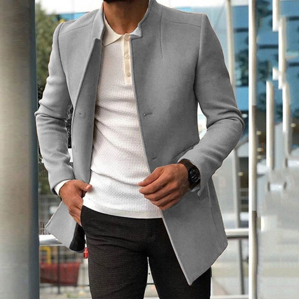 Men's Slim Coat Fashion Single-breasted Solid Color Business Jackets Fall And Winter Tops Outwear Clothing - Velora