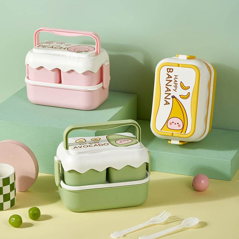 Cute Double Layered Kids Plastic Lunch Box - Velora