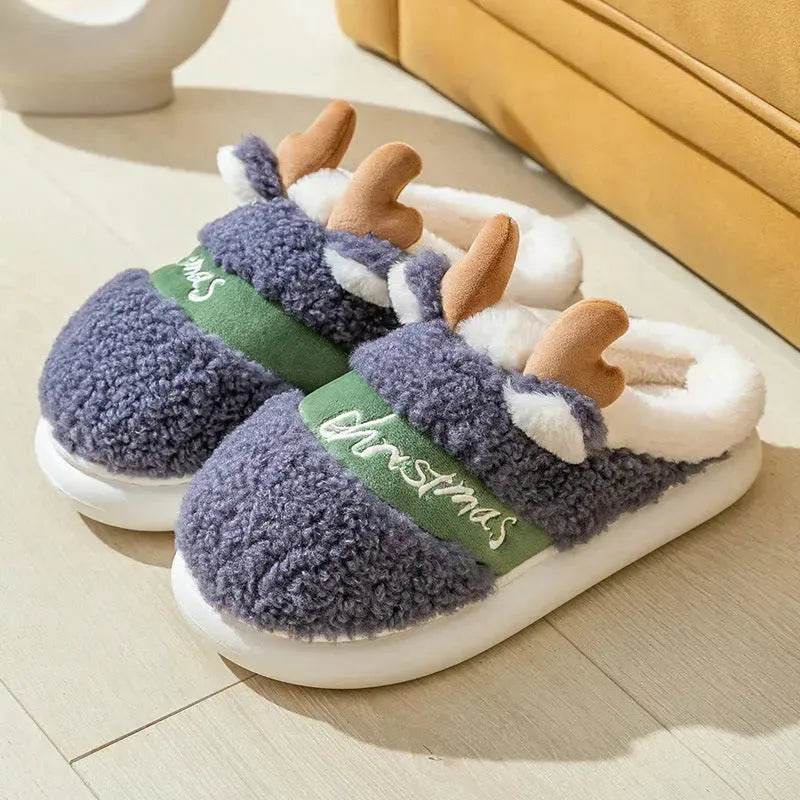 Christmas Shoes Winter Home Slippers Elk Soft Cozy Bedroom Slipper Slip On House Shoes - Velora