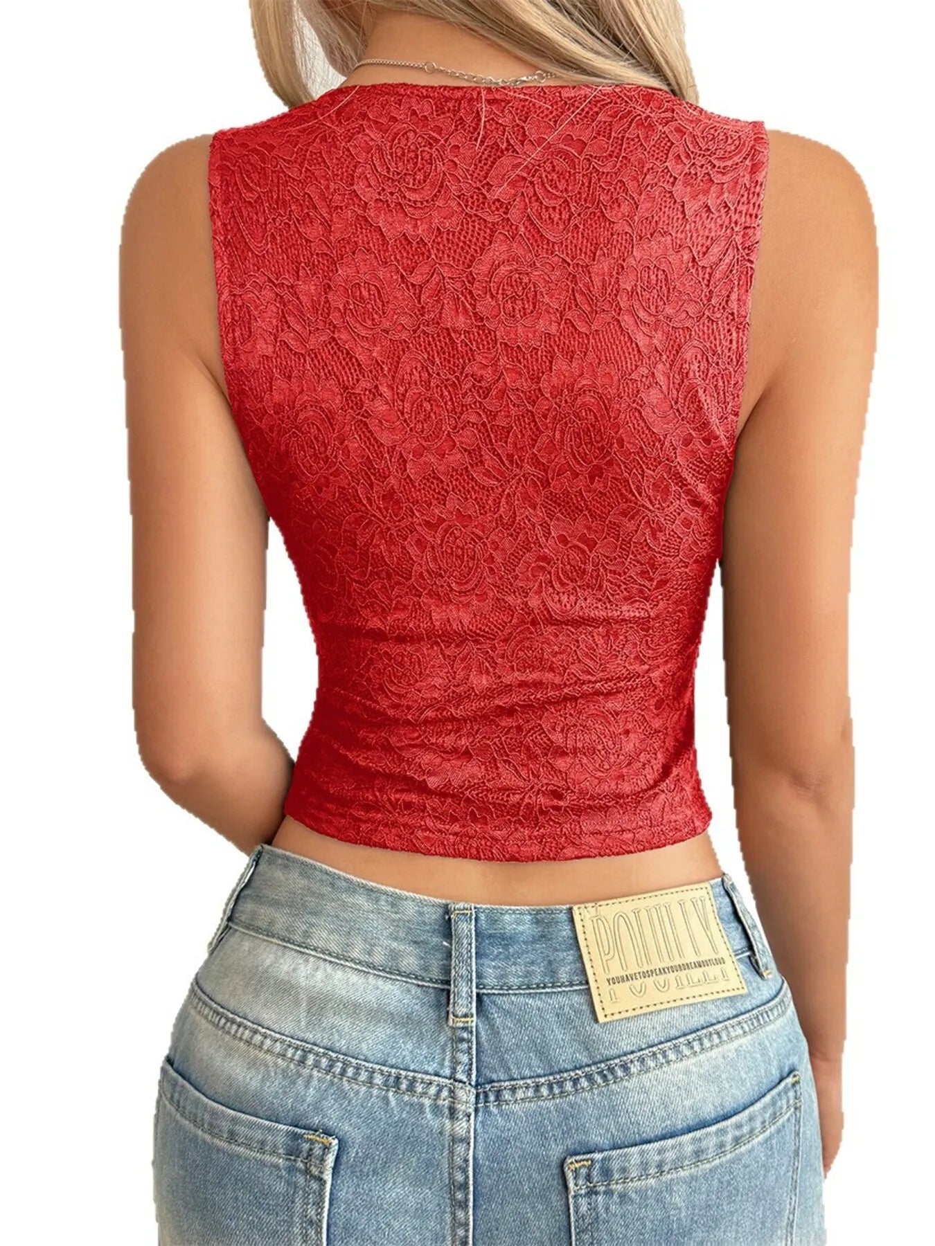 Lace V-Neck Cami Top with Scalloped Hem - Velora
