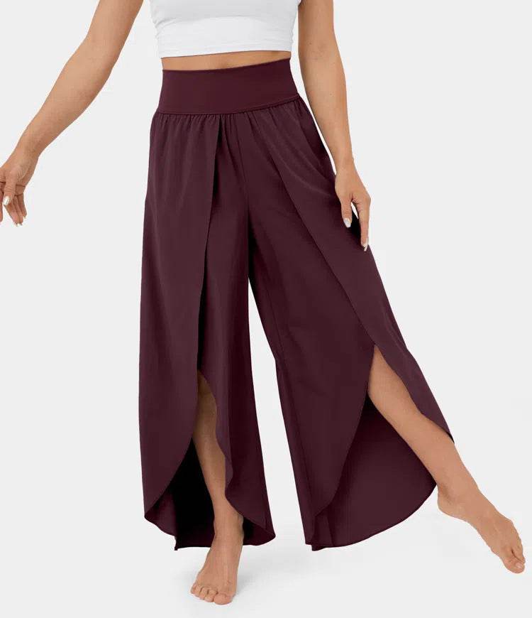 Loose Split Yoga Pants Summer Elastic High Waist Wide Leg Trousers Women's Fashion Versatile Clothing - Velora