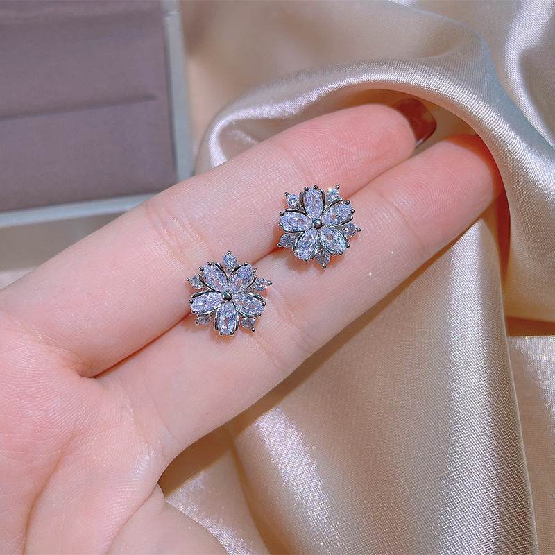 Fashion Jewelry Zircon Women Necklace Ring Double Layers Flower Cubic Zirconia Jewelry Shiny Simple All Match Stud Earrings Ring Necklace For Wedding - Velora