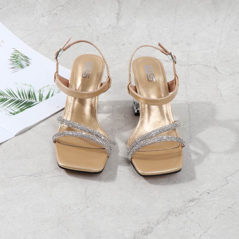 Fashion Square Toe Buckle Solid Color Large Size Womens High Heels - Velora