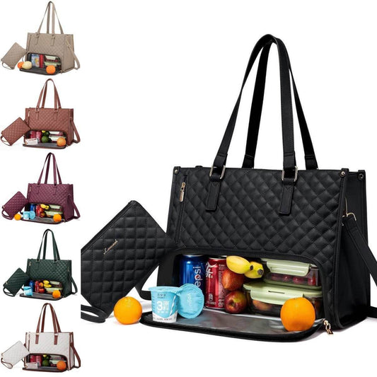 Fashionable Lunch Tote Bag Women's Thermal Insulation Lunch Box Leak-proof Crossbody Computer Storage Bag Quilted Large Capacity Handbag With Purse - Velora