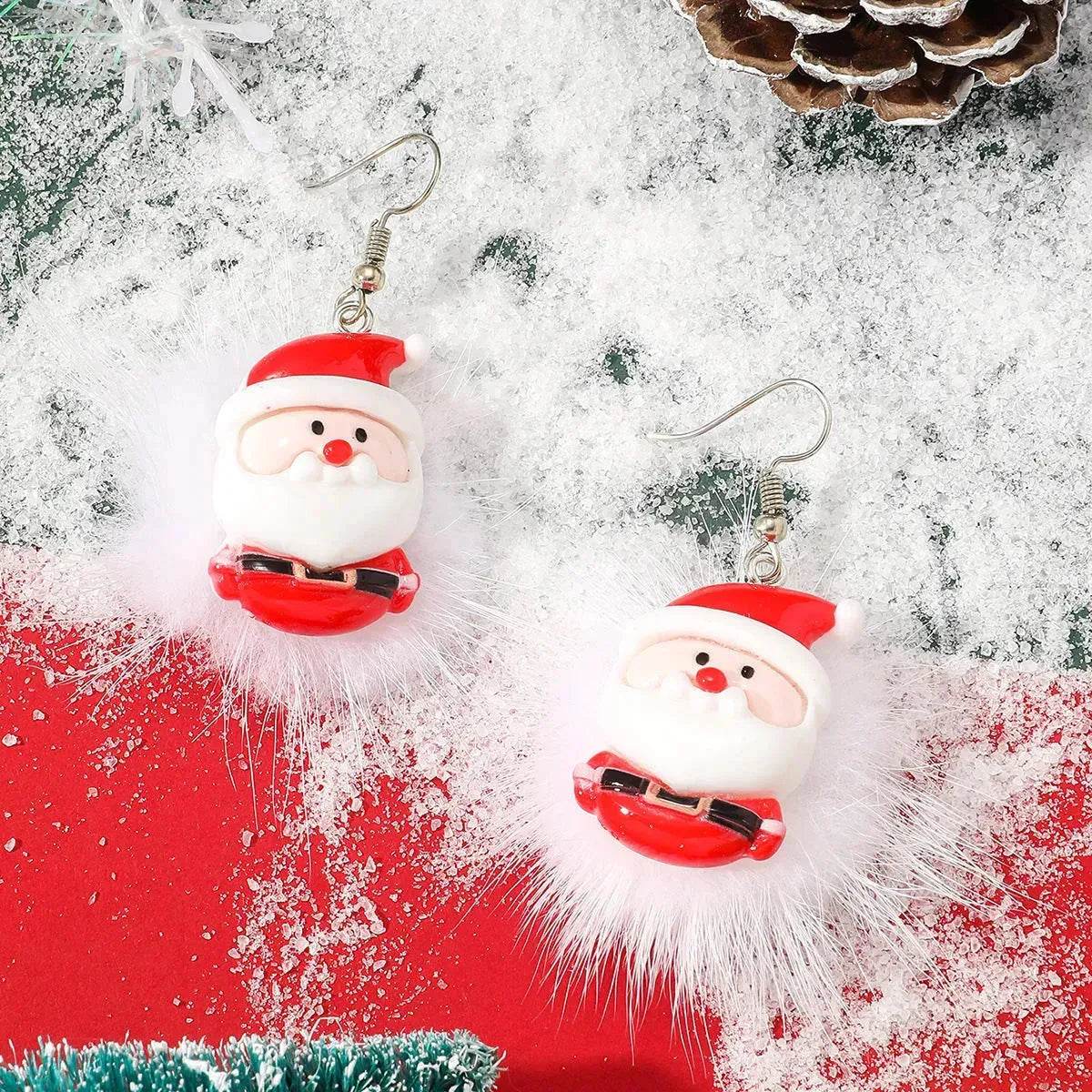 Winter Snowflake Hair Ball Earrings Ins Cute Christmas Elk Santa Claus Stock Element Earrings Women Jewelry - Velora