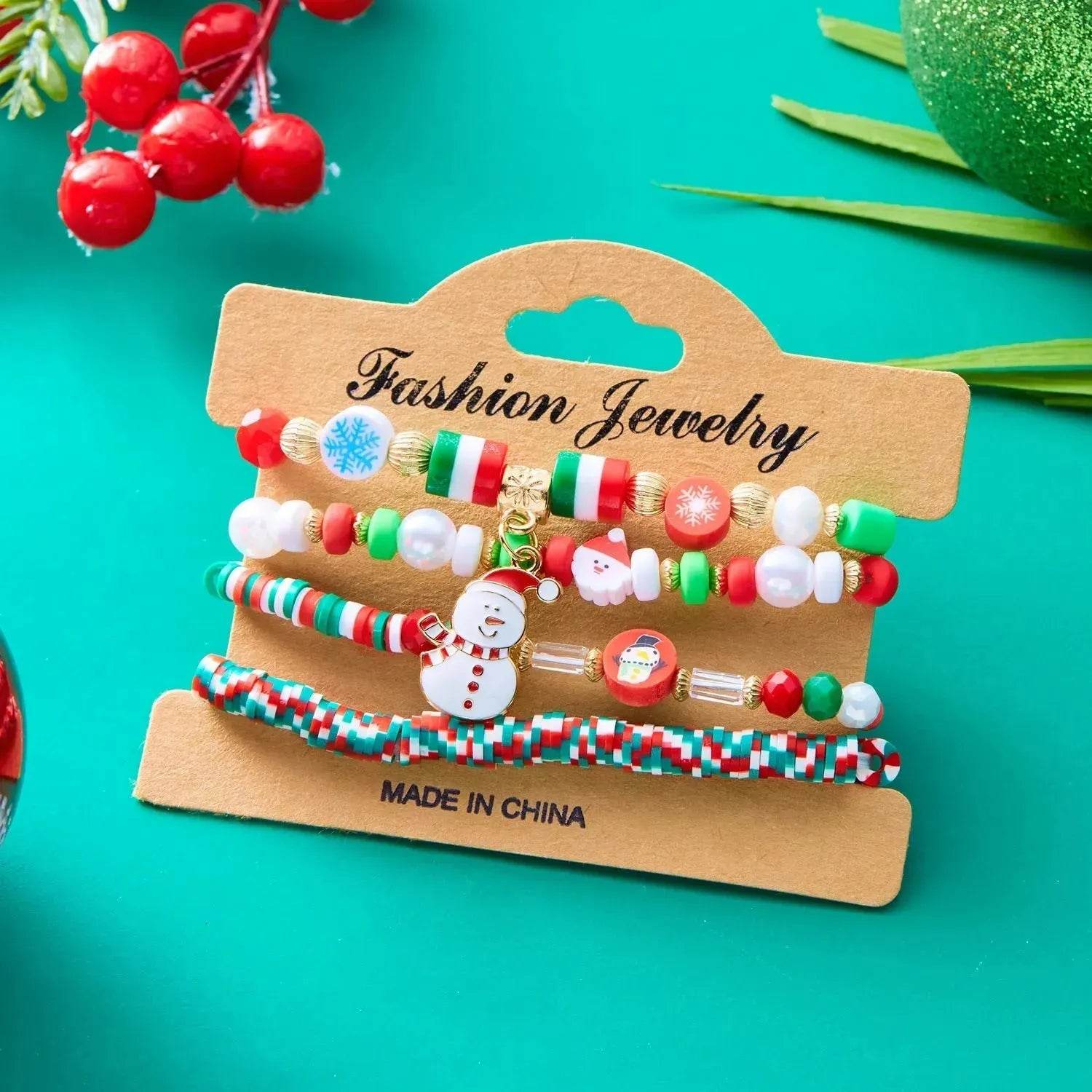 4pcs Christmas Snowman Handmade Beaded Bracelet set gift idea - Velora