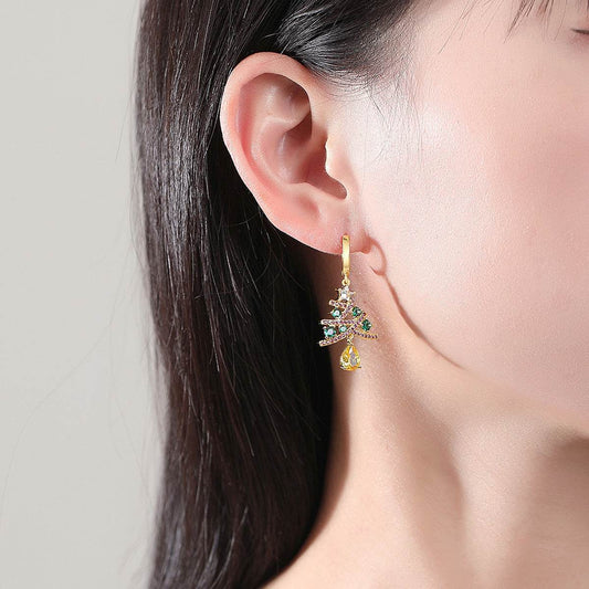 New Christmas Tree Earrings With Colorful Rhinestones Fashion Personality Shining Earrings Gift For Women Jewelry - Velora