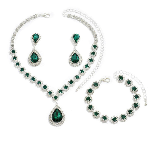 Fashion Jewelry Bridal Jewelry Suit Necklace Ear Stud Bracelet Three-piece Set - Velora