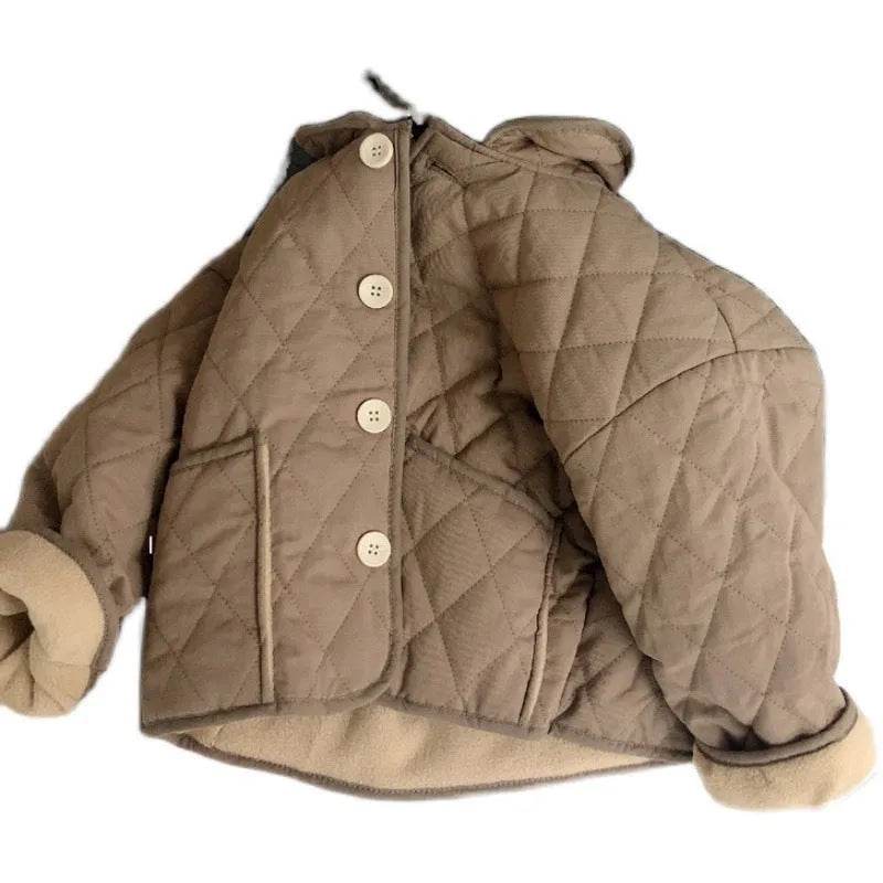 Coat Girls' Cashmere Cotton-padded Coat Lapel Warm Coat - Velora